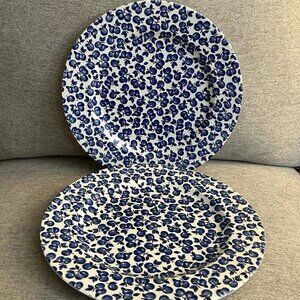Pair of English Ironstone Blue & White Fruit & Leaves Dinner Plates